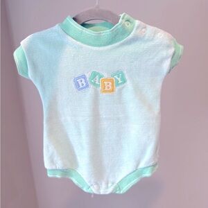Vintage Green Baby Romper with Block Letters